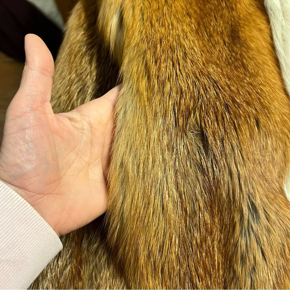 Red Fox Fur Parka Jacket White Fox Trim Size M Genuine Fur Womens Full Zip - Picture 6 of 9